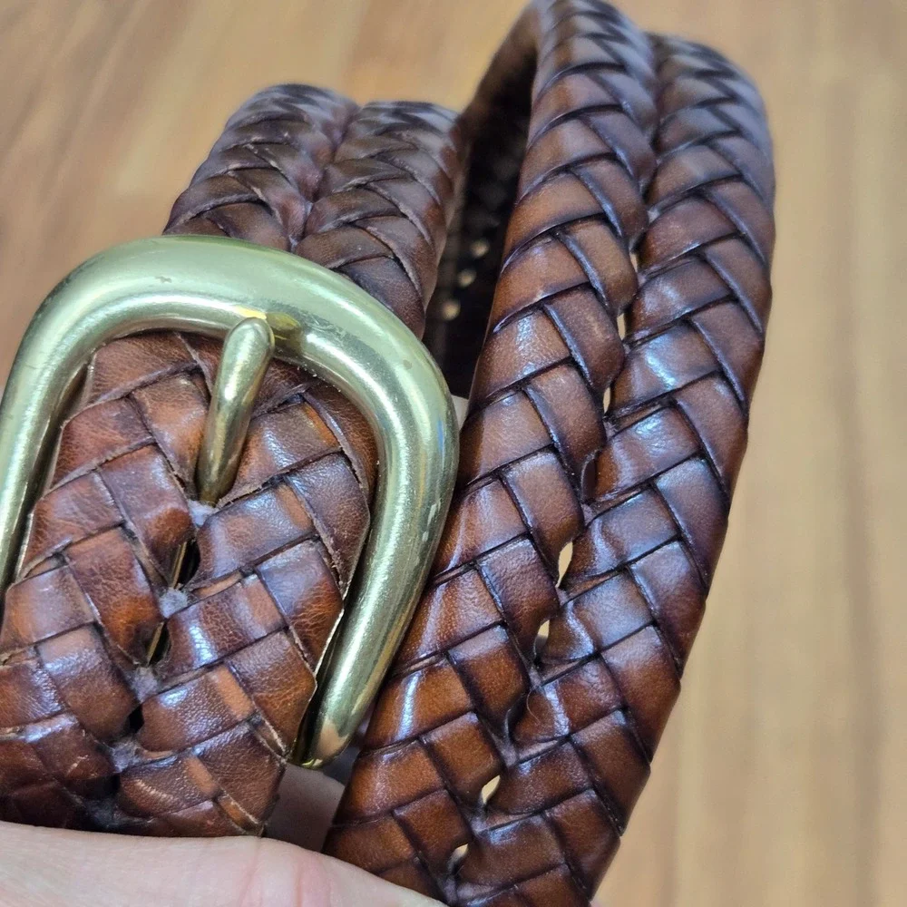 Coach Braided Belt Mens 38 Dark Brown Woven Leather Solid Brass buckle 5922